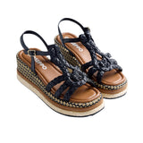 Gioseppo – Harcourt 78112-P-Negro – Sandalias negras de rafia con cuña - Mujer