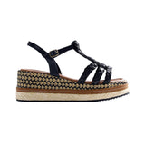 Gioseppo – Harcourt 78112-P-Negro – Sandalias negras de rafia con cuña - Mujer