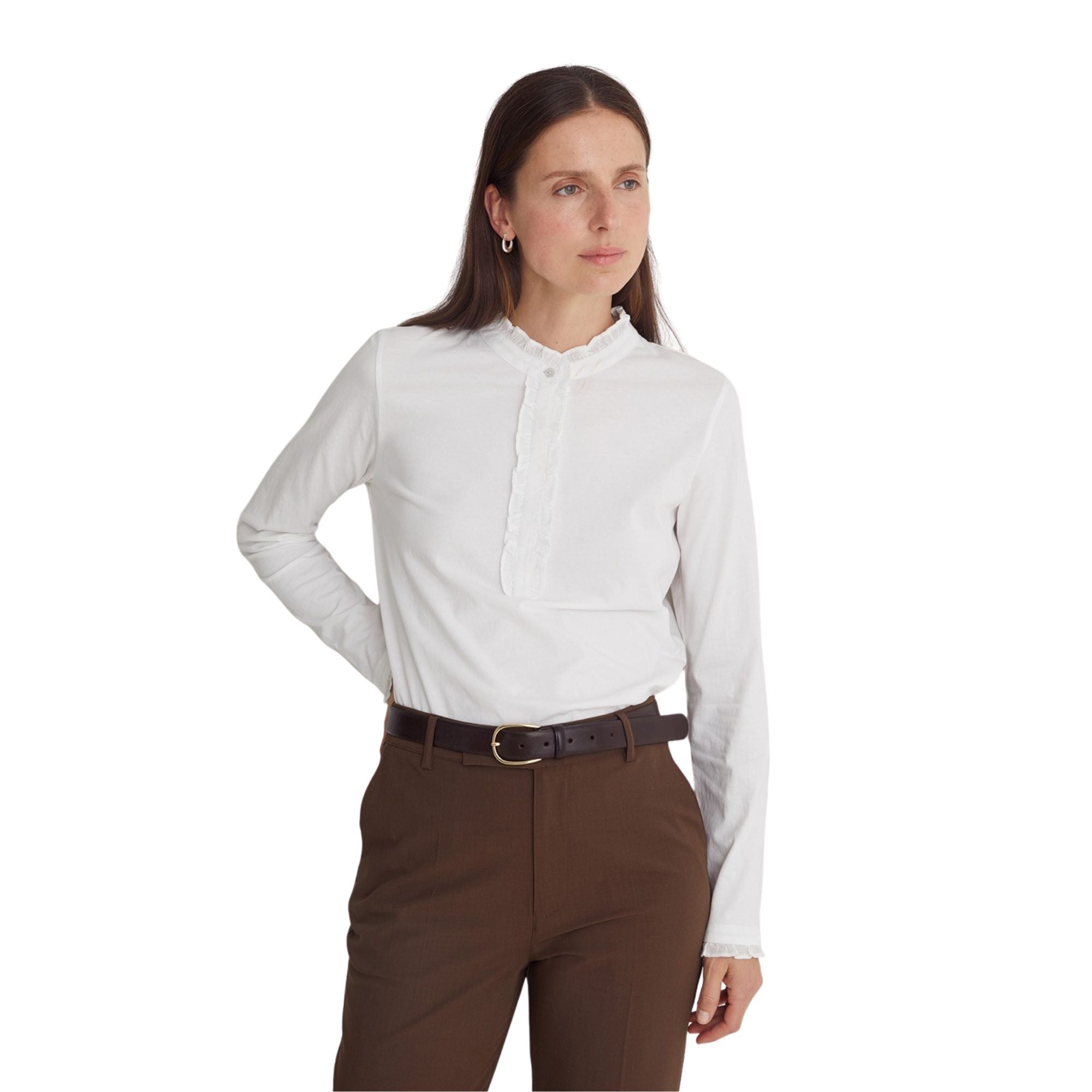 Camiseta blanca con volantes de algodón para mujer | Yerse
