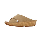 FitFlop – Lulu Lux A4R-923 – Sandalias cruzadas marrones de ante con tejido gráfico - Mujer