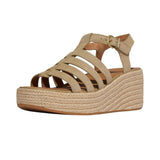FitFlop - A5J-923 – Sandalias beige de ante con plataforma (8 cm.) de esparto con mediasuela mullida - Mujer