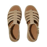 FitFlop - A5J-923 – Sandalias beige de ante con plataforma (8 cm.) de esparto con mediasuela mullida - Mujer