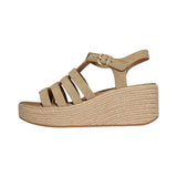 FitFlop - A5J-923 – Sandalias beige de ante con plataforma (8 cm.) de esparto con mediasuela mullida - Mujer