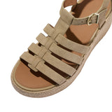 FitFlop - A5J-923 – Sandalias beige de ante con plataforma (8 cm.) de esparto con mediasuela mullida - Mujer