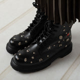 Cafè Noir - C1FA9023_N001 – Botines con cordones y tachuelas estampadas - Mujer