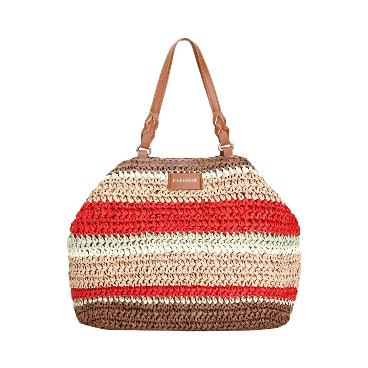 Bolso multicolor de rafia CAFE NOIR con asas marrones | Konestilochic