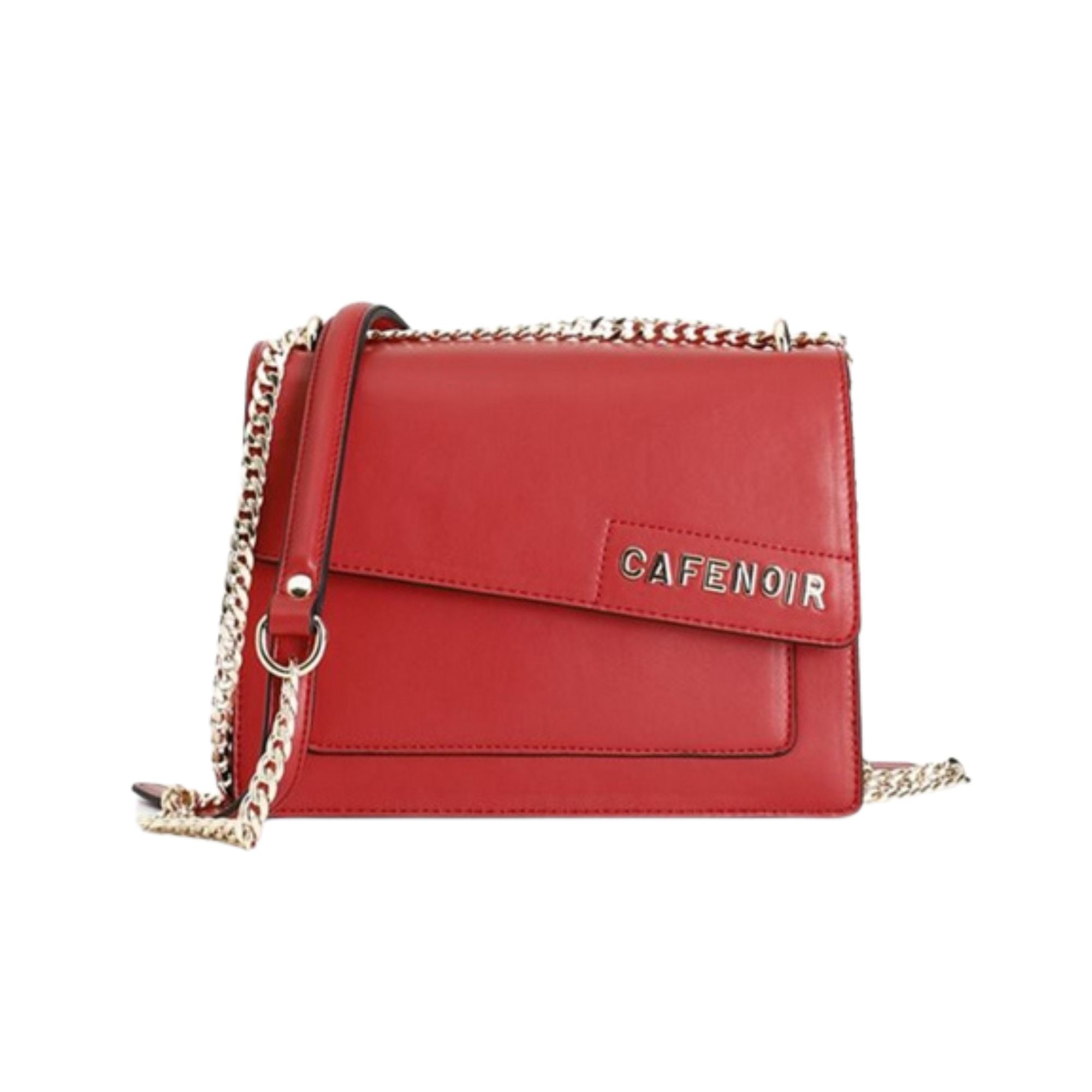 Bolso rojo con solapa asimétrica CafèNoir elegante y chic Konestilochic