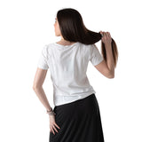System Action - CTDCT711-1 – Camiseta blanca de algodón orgánico con escote en pico y puntilla - Mujer