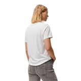 System Action - CTDCT711-1 – Camiseta blanca de algodón orgánico con escote en pico y puntilla - Mujer