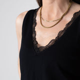 System Action - CTDTO711-40 – Top entallado negro de tirantes con puntilla en el escote - Mujer