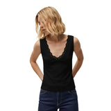 System Action - CTDTO711-40 – Top entallado negro de tirantes con puntilla en el escote - Mujer