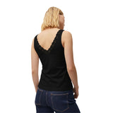 System Action - CTDTO711-40 – Top entallado negro de tirantes con puntilla en el escote - Mujer