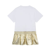 DKNY - D60109_10P - Vestido blanco y dorado - Niña