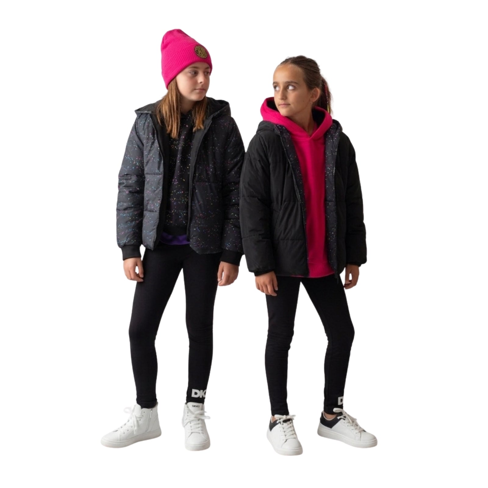 Anorak reversible DKNY para niña - Negro y estampado "Star Light" Konestilochic