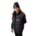Chaleco anorak negro con capucha DKNY para niña - Moda infantil Konestilochic