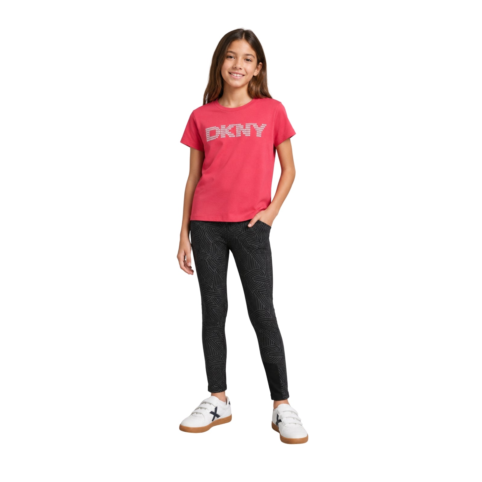 Leggins negros para niña DKNY con estampado y detalle de malla Konestilochic