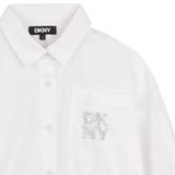 DKNY - D62567-10P – Camisa blanca de manga corta de popelín 100% algodón con pliegue en la espalda - Niña