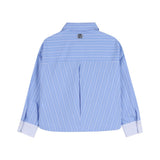 DKNY - D62570-Z40 – Camisa azul de rayas con bolsillo en el pecho y pliegue en la espalda - Niña
