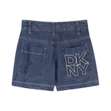 DKNY - D62573-Z28 – Pantalones cortos azules 100% lyocell con bordado en el bolsillo trasero - Niña