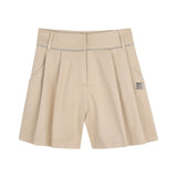 DKNY - D62575-20P – Pantalones cortos de color arena de tejido de sarga con efecto satén - Niña