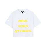 DKNY - D62579-535 – Camiseta blanca de manga corta con estampado amarillo - Niña