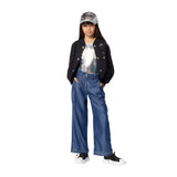 DKNY - D62582-Z28 – Pantalones anchos azules 100% lyocell con bordado trasero - Niña