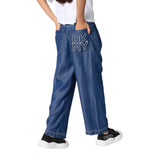 DKNY - D62582-Z28 – Pantalones anchos azules 100% lyocell con bordado trasero - Niña