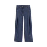 DKNY - D62582-Z28 – Pantalones anchos azules 100% lyocell con bordado trasero - Niña