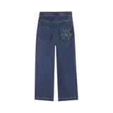 DKNY - D62582-Z28 – Pantalones anchos azules 100% lyocell con bordado trasero - Niña