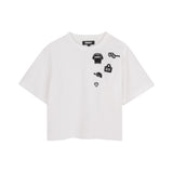 DKNY - D62590-10P – Camiseta blanca de manga corta con bordados 100% algodón orgánico - Niña