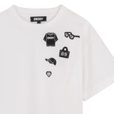 DKNY - D62590-10P – Camiseta blanca de manga corta con bordados 100% algodón orgánico - Niña