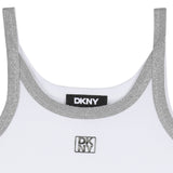 DKNY - D62613-10P – Camiseta blanca de tirantes con canalé plateado en cuello y sisas - Niña