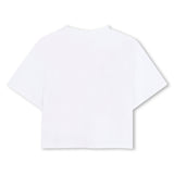DKNY - D62621-N54 – Camiseta blanca de manga corta de punto de algodón con ilustración delantera - Niña