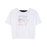 DKNY - D62624-10P – Camiseta blanca de manga corta de algodón orgánico con elástico en la espalda - Niña