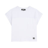 DKNY - D62628-10P – Camiseta blanca de manga corta con malla en la parte superior – Niña