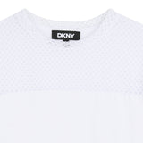DKNY - D62628-10P – Camiseta blanca de manga corta con malla en la parte superior – Niña