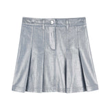 DKNY - D62693-16 – Minifalda plisada plateada de algodón - Niña