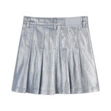 DKNY - D62693-16 – Minifalda plisada plateada de algodón - Niña