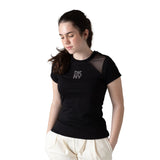 Camiseta negra de niña DKNY con logo brillante en lentejuelas Konestilochic