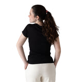 DKNY - D62694-09B – Camiseta negra de manga corta con detalle de malla en los hombros - Niña