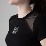 DKNY - D62694-09B – Camiseta negra de manga corta con detalle de malla en los hombros - Niña