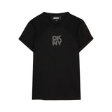 DKNY - D62694-09B – Camiseta negra de manga corta con detalle de malla en los hombros - Niña