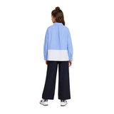 DKNY - D62786-845 - Pantalones anchos azul marino de lana fría con estampado de rayas - Niña