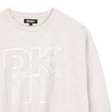 DKNY - D62904-C10 - Sudadera beige de felpa francesa con logotipo estampado delantero - Niña