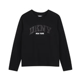 DKNY - D62910-09B - Camiseta negra de manga larga con ilustración delantera - Niña