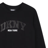 DKNY - D62910-09B - Camiseta negra de manga larga con ilustración delantera - Niña