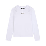 DKNY - D62918-10P - Camiseta blanca de manga larga con detalles de tul y logo plateado - Niña