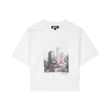 DKNY - D62919-117 - Camiseta blanca de manga corta con ilustración delantera - Niña