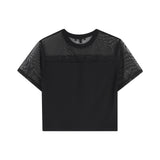 DKNY - D62921-09B - Camiseta negra de manga corta con detalles en tul - Niña