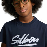 Silbon - FW263020402104 - Camiseta 100% algodón azul marino de manga corta con estampado delantero - Niño